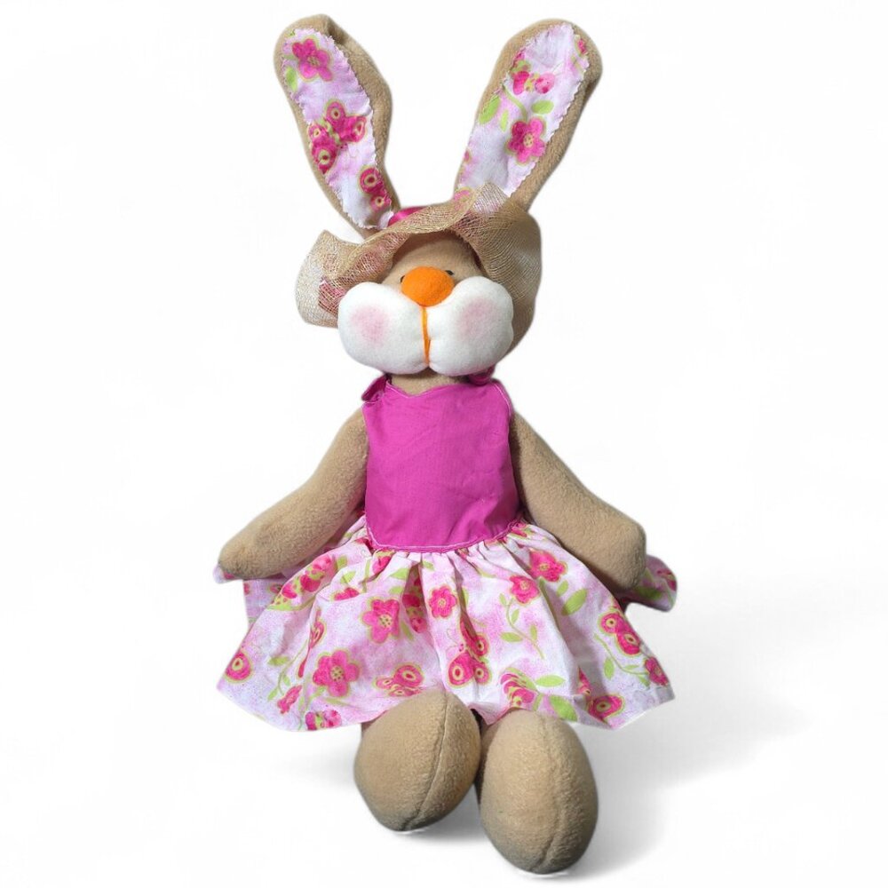 Handmade Easter Bunny Plush Doll Floral Dress Cottagecore Spring Decor
